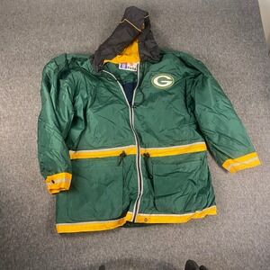 Vintage Green Bay Packers NFL Fuda Jacket Full Zip Rain Coat Hooded Small
